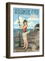 Atlantic City, New Jersey - Fishing Pinup Girl-Lantern Press-Framed Art Print