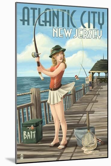 Atlantic City, New Jersey - Fishing Pinup Girl-Lantern Press-Mounted Art Print