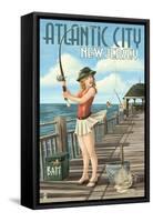 Atlantic City, New Jersey - Fishing Pinup Girl-Lantern Press-Framed Stretched Canvas