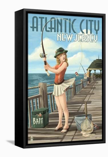 Atlantic City, New Jersey - Fishing Pinup Girl-Lantern Press-Framed Stretched Canvas