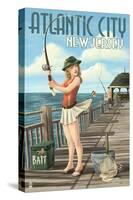 Atlantic City, New Jersey - Fishing Pinup Girl-Lantern Press-Stretched Canvas