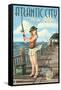 Atlantic City, New Jersey - Fishing Pinup Girl-Lantern Press-Framed Stretched Canvas