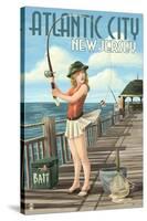 Atlantic City, New Jersey - Fishing Pinup Girl-Lantern Press-Stretched Canvas