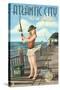 Atlantic City, New Jersey - Fishing Pinup Girl-Lantern Press-Stretched Canvas