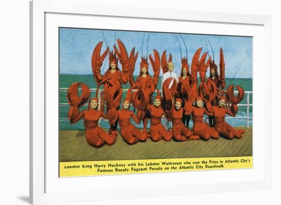 Atlantic City, New Jersey - Lobster King Harry Hackney with Lady Lobsters-Lantern Press-Framed Premium Giclee Print