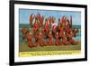 Atlantic City, New Jersey - Lobster King Harry Hackney with Lady Lobsters-Lantern Press-Framed Premium Giclee Print