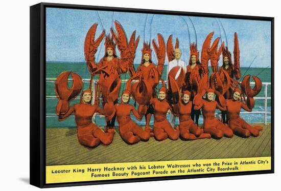 Atlantic City, New Jersey - Lobster King Harry Hackney with Lady Lobsters-Lantern Press-Framed Stretched Canvas