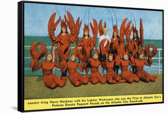 Atlantic City, New Jersey - Lobster King Harry Hackney with Lady Lobsters-Lantern Press-Framed Stretched Canvas