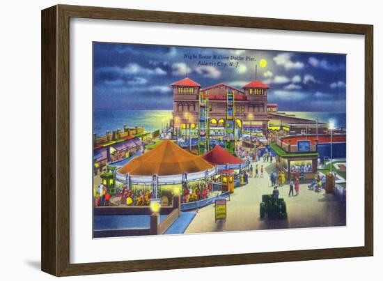 Atlantic City, New Jersey - Million Dollar Pier at Night-Lantern Press-Framed Art Print