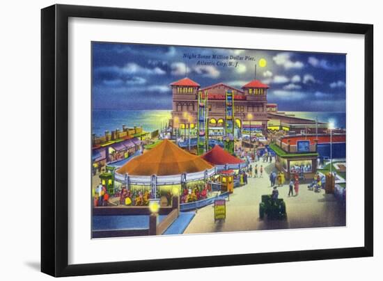 Atlantic City, New Jersey - Million Dollar Pier at Night-Lantern Press-Framed Art Print