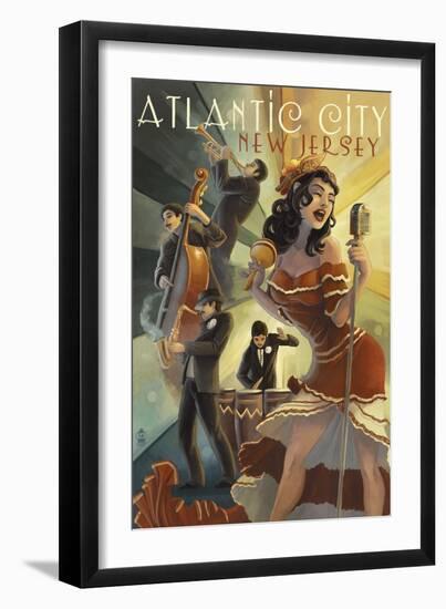 Atlantic City, New Jersey - Nightculb Scene-Lantern Press-Framed Art Print