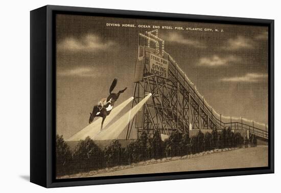 Atlantic City, New Jersey - Ocean End Steel Pier Diving Horse Scene - Sepia Version-Lantern Press-Framed Stretched Canvas