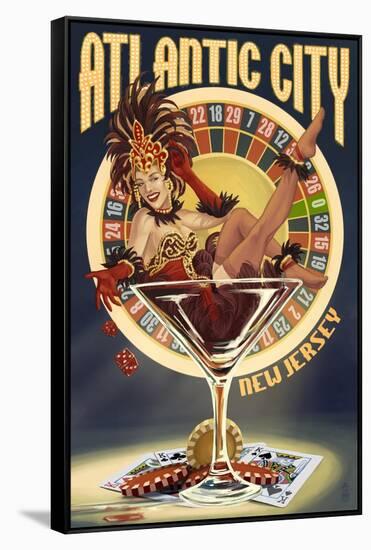 Atlantic City, New Jersey - Pinup Showgirl-Lantern Press-Framed Stretched Canvas