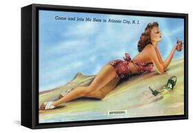 Atlantic City, New Jersey - Refreshing Pin-Up Girl on the Beach-Lantern Press-Framed Stretched Canvas