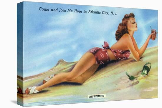 Atlantic City, New Jersey - Refreshing Pin-Up Girl on the Beach-Lantern Press-Stretched Canvas