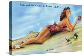 Atlantic City, New Jersey - Refreshing Pin-Up Girl on the Beach-Lantern Press-Stretched Canvas