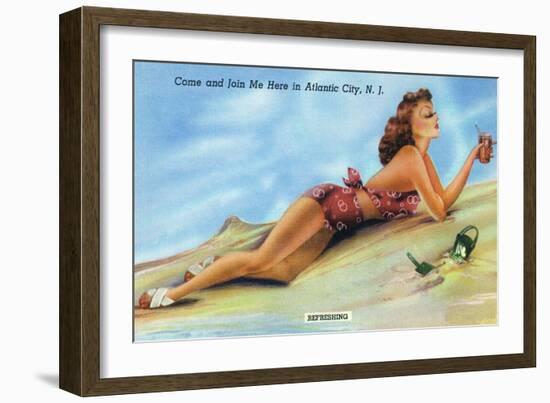 Atlantic City, New Jersey - Refreshing Pin-Up Girl on the Beach-Lantern Press-Framed Art Print