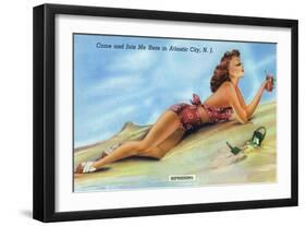 Atlantic City, New Jersey - Refreshing Pin-Up Girl on the Beach-Lantern Press-Framed Art Print