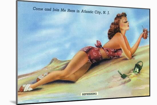 Atlantic City, New Jersey - Refreshing Pin-Up Girl on the Beach-Lantern Press-Mounted Art Print