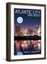 Atlantic City, New Jersey - Skyline at Night-Lantern Press-Framed Art Print