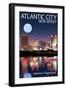 Atlantic City, New Jersey - Skyline at Night-Lantern Press-Framed Art Print
