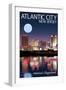 Atlantic City, New Jersey - Skyline at Night-Lantern Press-Framed Art Print