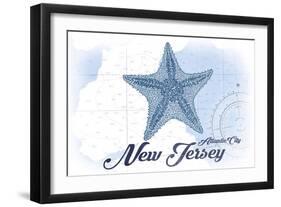 Atlantic City, New Jersey - Starfish - Blue - Coastal Icon-Lantern Press-Framed Art Print