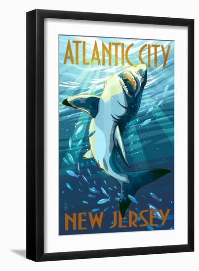 Atlantic City, New Jersey - Stylized Shark-Lantern Press-Framed Art Print