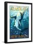 Atlantic City, New Jersey - Stylized Shark-Lantern Press-Framed Art Print