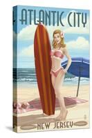 Atlantic City, New Jersey - Surfer Pinup Girl-Lantern Press-Stretched Canvas