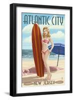 Atlantic City, New Jersey - Surfer Pinup Girl-Lantern Press-Framed Art Print