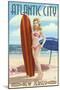 Atlantic City, New Jersey - Surfer Pinup Girl-Lantern Press-Mounted Art Print