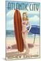 Atlantic City, New Jersey - Surfer Pinup Girl-Lantern Press-Mounted Art Print