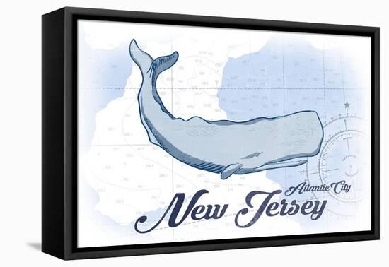 Atlantic City, New Jersey - Whale - Blue - Coastal Icon-Lantern Press-Framed Stretched Canvas