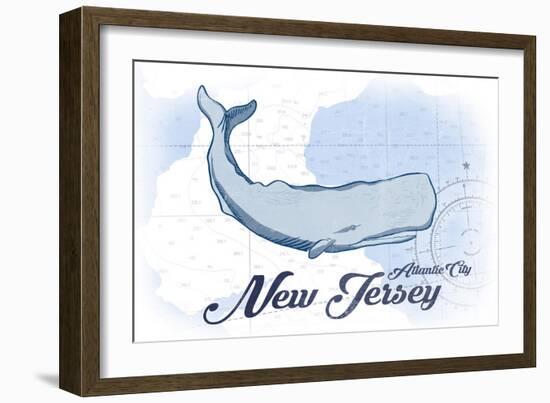 Atlantic City, New Jersey - Whale - Blue - Coastal Icon-Lantern Press-Framed Art Print