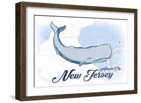 Atlantic City, New Jersey - Whale - Blue - Coastal Icon-Lantern Press-Framed Art Print