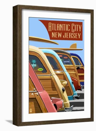 Atlantic City, New Jersey - Woodies Lined Up-Lantern Press-Framed Art Print
