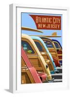 Atlantic City, New Jersey - Woodies Lined Up-Lantern Press-Framed Art Print