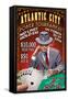 Atlantic City - Poker Tournament Vintage Sign-Lantern Press-Framed Stretched Canvas