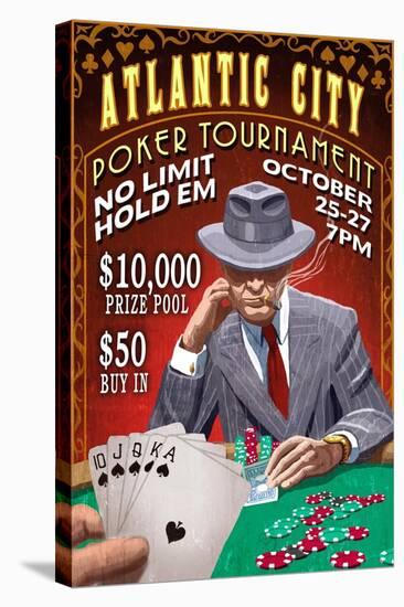 Atlantic City - Poker Tournament Vintage Sign-Lantern Press-Stretched Canvas