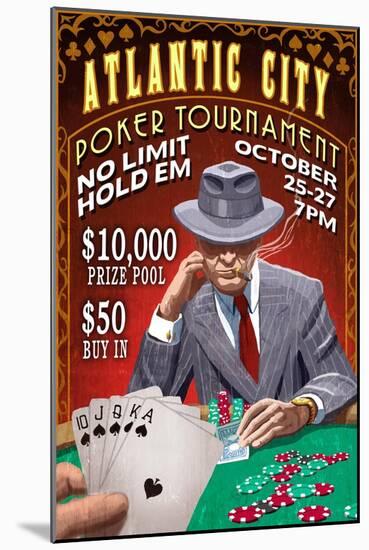 Atlantic City - Poker Tournament Vintage Sign-Lantern Press-Mounted Art Print