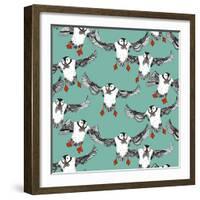 Atlantic Puffins Mint-Sharon Turner-Framed Art Print