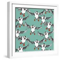 Atlantic Puffins Mint-Sharon Turner-Framed Art Print