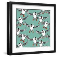 Atlantic Puffins Mint-Sharon Turner-Framed Art Print