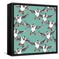 Atlantic Puffins Mint-Sharon Turner-Framed Stretched Canvas