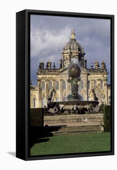 Atlas Fountain with Facade of Castle Howard in Background-John Thomas-Framed Stretched Canvas