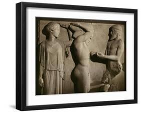 Atlas, Hercules and Athena with the Golden Apples of the Hesperides, Marble Relief (5th BCE)-null-Framed Giclee Print