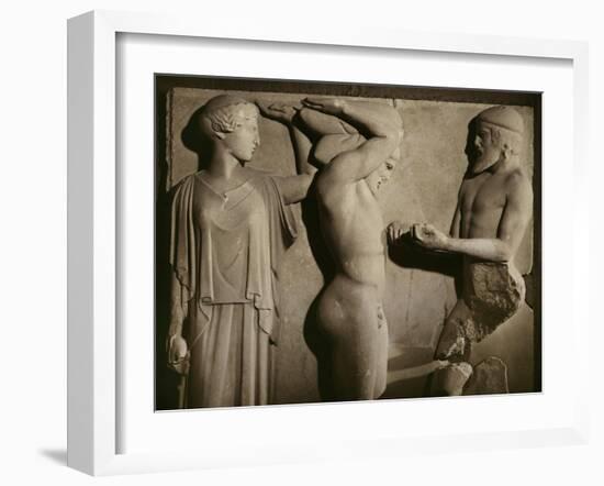 Atlas, Hercules and Athena with the Golden Apples of the Hesperides, Marble Relief (5th BCE)-null-Framed Giclee Print