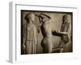 Atlas, Hercules and Athena with the Golden Apples of the Hesperides, Marble Relief (5th BCE)-null-Framed Giclee Print