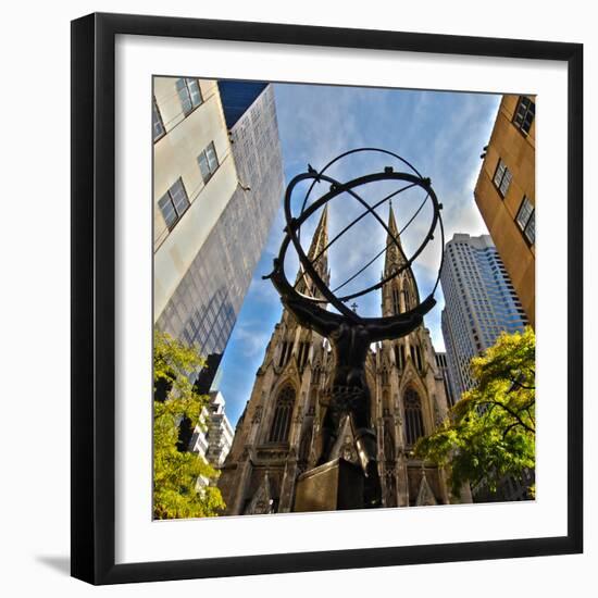 Atlas Sculpture and St. Patrick's Cathedral, Manhattan, New York-Sabine Jacobs-Framed Photographic Print